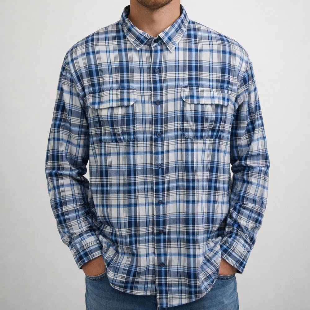 Lands’ End Men’s XXL Tall Blue/White Button Down Shirt Traditional Fit 18-18.5